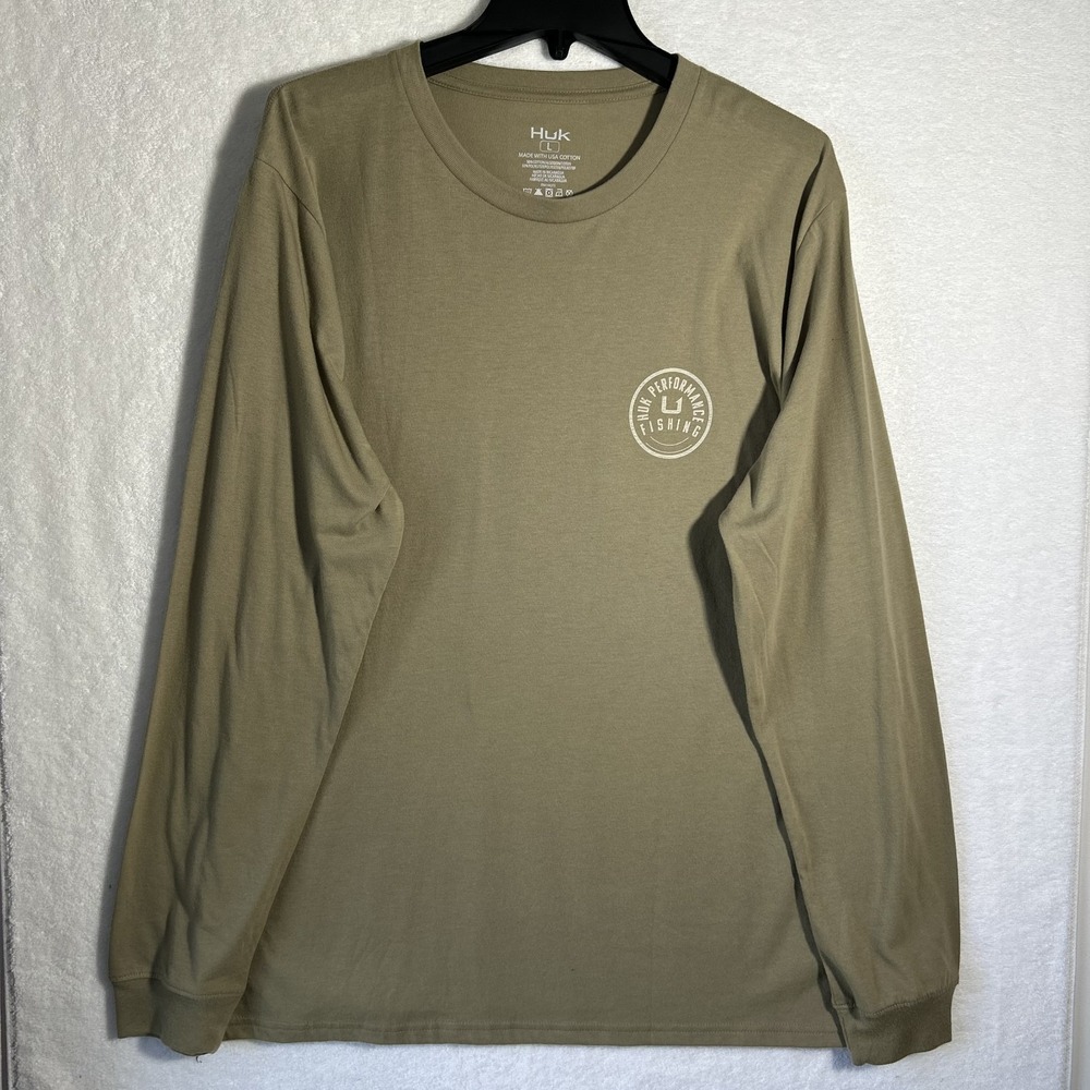 Huk Mens Size L Green Long Sleeve Overland Trek Fish Graphic T Shirt